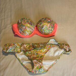 Victoria's Secret White and Multicolor Bikini and bottom